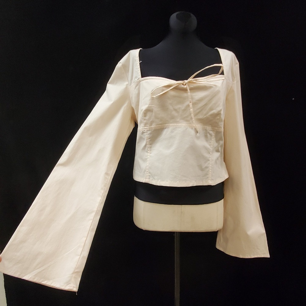 Wild Fable Tie Front Flare Sleeve Milkmaid Top Size L Renaissance Cream Pink